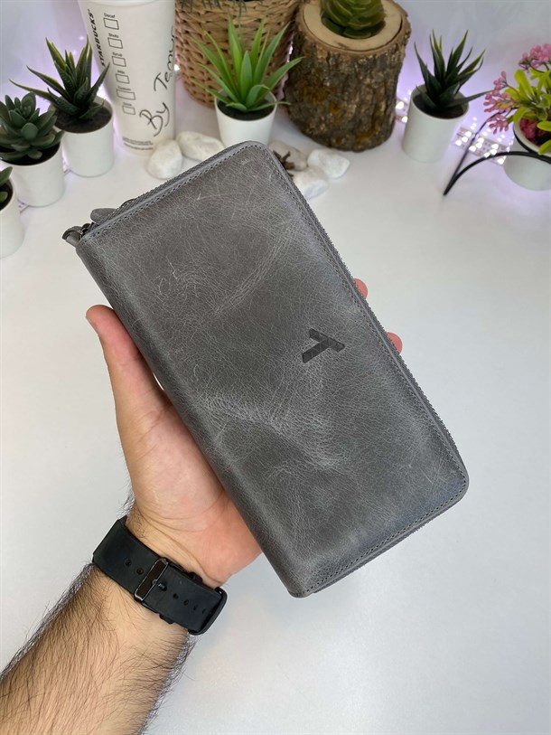 GIANNI GREY DOUBLE PHONE GENUINE LEATHER WALLET