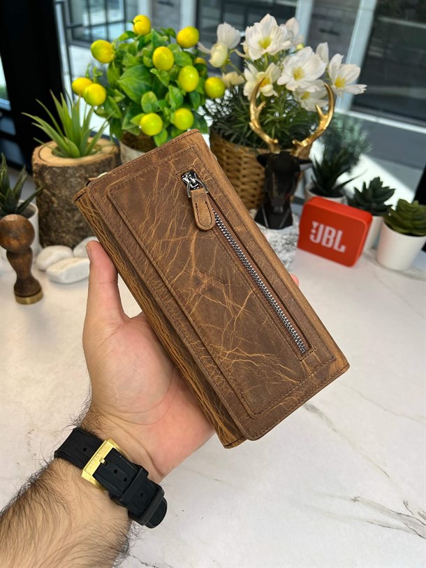 MOONY CRAZY BROWN  MAGNETIC GENUINE LEATHER PHONE WALLET