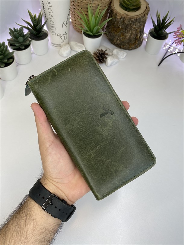 PUCKET GREEN GENUINE LEATHER PHONE WALLET