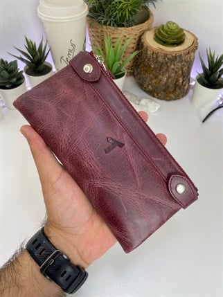 ANTHONY RED GENUINE LEATHER  DOUBLE PHONE WALLET
