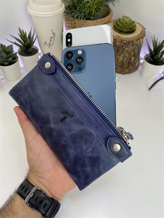 ANTHONY  DARKBLUE GENUINE LEATHER DOUBLE PHONE WALLET