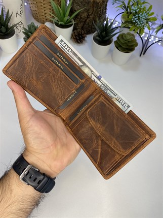 BINARY CRAZY BROWN GENUINE LEATHER WALLET AND CARD HOLDER
