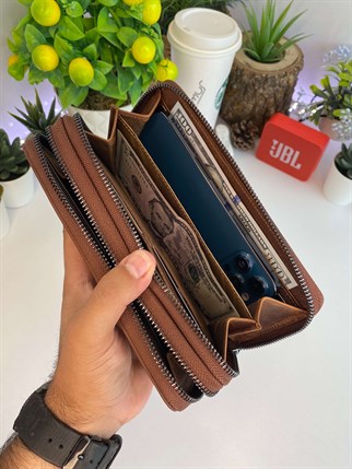 GIANNI  CRAZY BROWN GENUINE LEATHER  DOUBLE PHONE WALLET