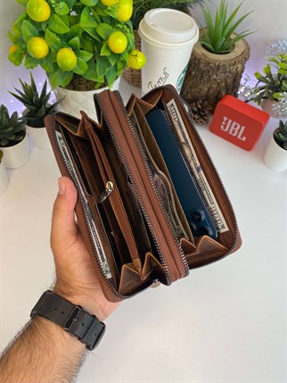 GIANNI  CRAZY BROWN GENUINE LEATHER  DOUBLE PHONE WALLET