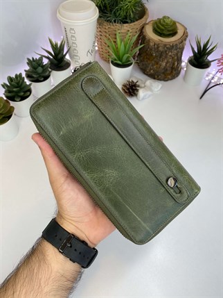 GIANNI GREEN DOUBLE  GENUINE LEATHER PHONE WALLET