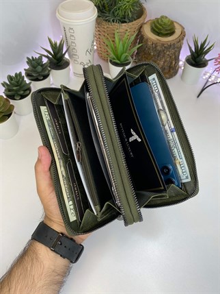 GIANNI GREEN DOUBLE  GENUINE LEATHER PHONE WALLET