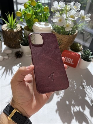 İPHONE 13 CLARET RED  LEATHER PHONE CASE