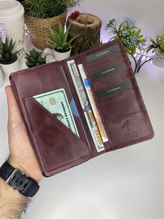 JEFF CLARET RED GENUINE LEATHER PHONE WALLET