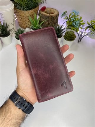 JEFF CLARET RED GENUINE LEATHER PHONE WALLET