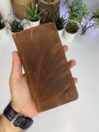JEFF CRAZY BROWN GENUINE LEATHER PHONE WALLET