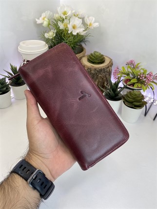 LAGERTHA RED GENUINE LEATHER PHONE WALLET 