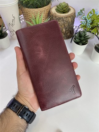 LUCCA CLARET RED GENUINE LEATHER PHONE WALLET + CARD HOLDER