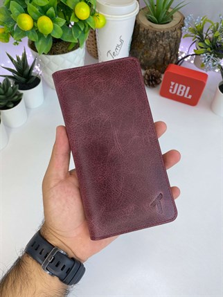 MICHAEL CLARET RED MAGNETIC GENUINE LEATHER PHONE WALLET