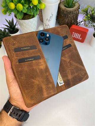 MICHAEL CRAZY BROWN  MAGNETIC GENUINE LEATHER PHONE WALLET
