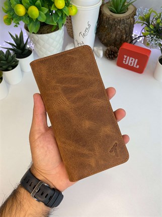 MICHAEL CRAZY BROWN  MAGNETIC GENUINE LEATHER PHONE WALLET