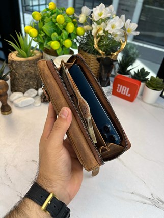 MOONY CRAZY BROWN  MAGNETIC GENUINE LEATHER PHONE WALLET