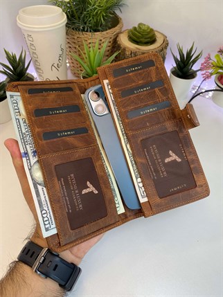 PAUL CRAZY BROWN GENUINE LEATHER PHONE WALLET