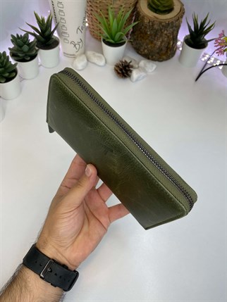 PUCKET GREEN GENUINE LEATHER PHONE WALLET