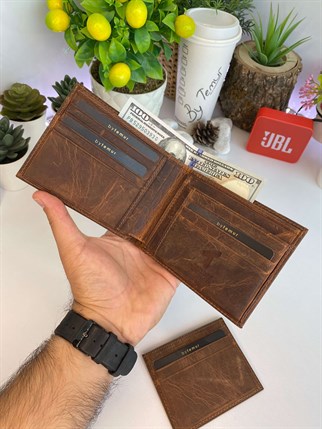 REMY CRAZY BROWN GENUINE LEATHER WALLET AND CARD HOLDER