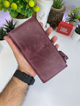 SEDNA CLARET RED GENUINE LEATHER PHONE WALLET