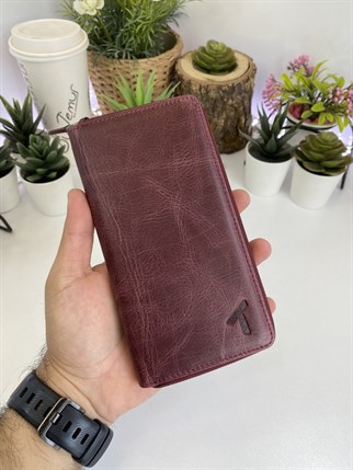 TEDDY CLARET RED GENUINE LEATHER PHONE WALLET