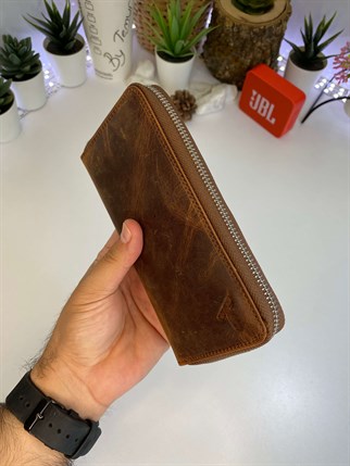 THOMAS CRAZY BROWN GENUINE LEATHER  PHONE WALLET